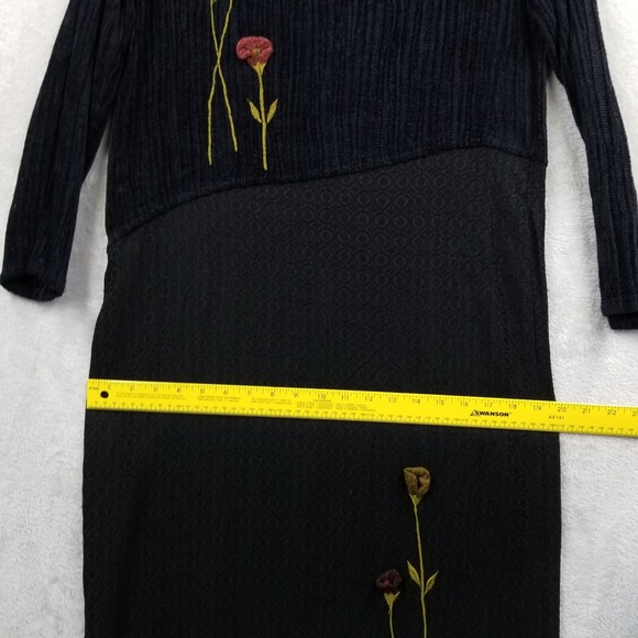 Vtg Maxi Dress Women S Black Chenille Long Sleeve Hippie Witchy‎ Dark Fairy Goth - Picture 9 of 16